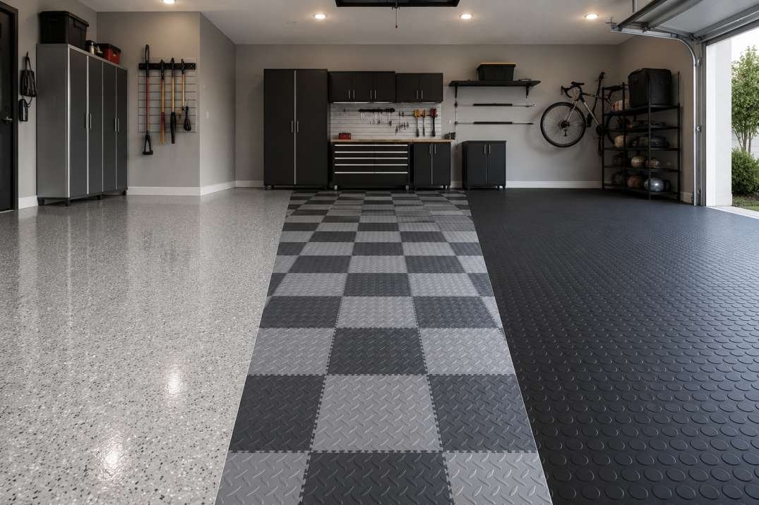 Garage Floor Epoxy vs Tiles vs Rubber Matting